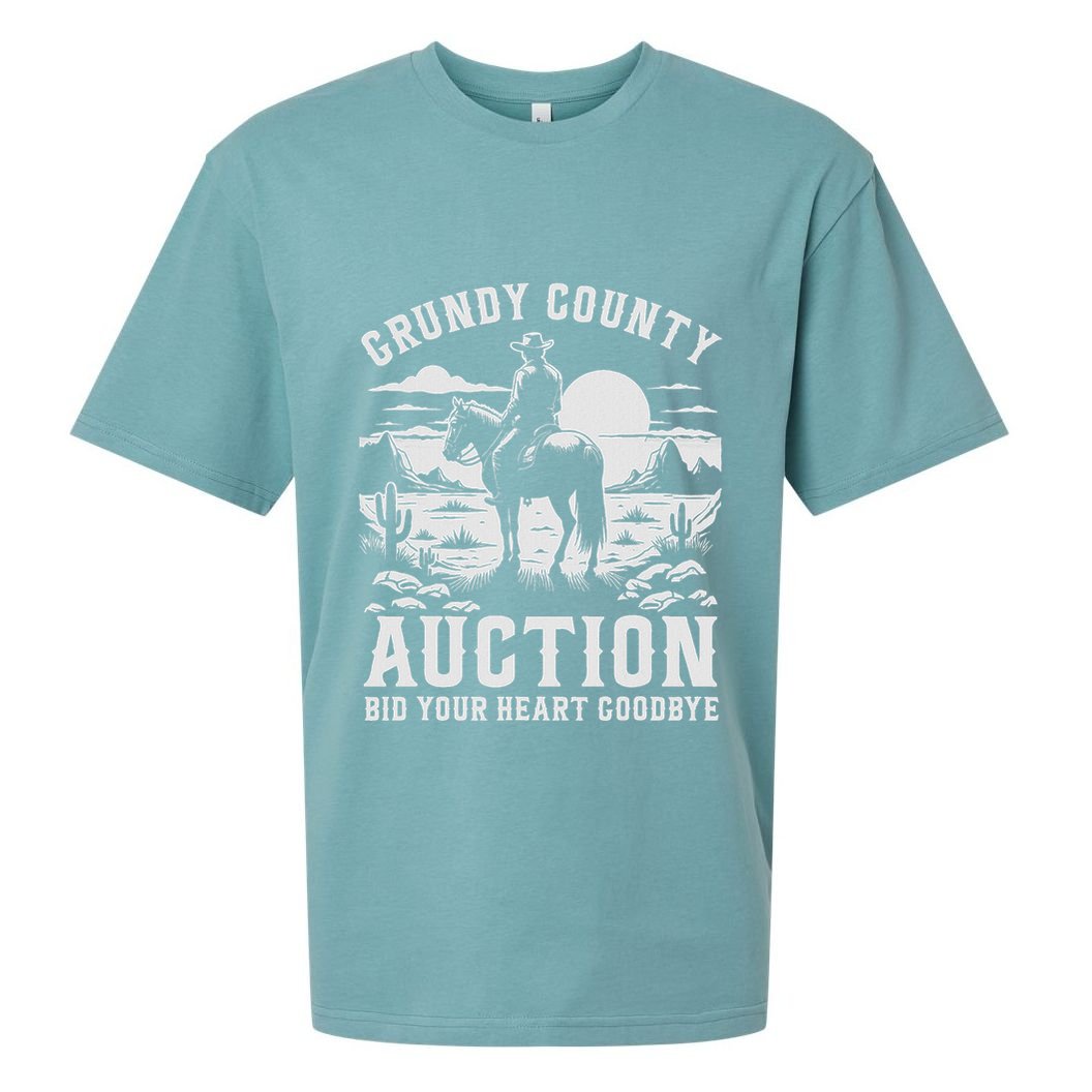 Grundy County Auction Bid Your Heart Goodbye Funny Cowboy Sueded Cloud Jersey T-Shirt