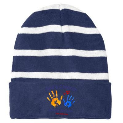 Gods Children Are Not For Sale Hand Prints Striped Beanie with Solid Band