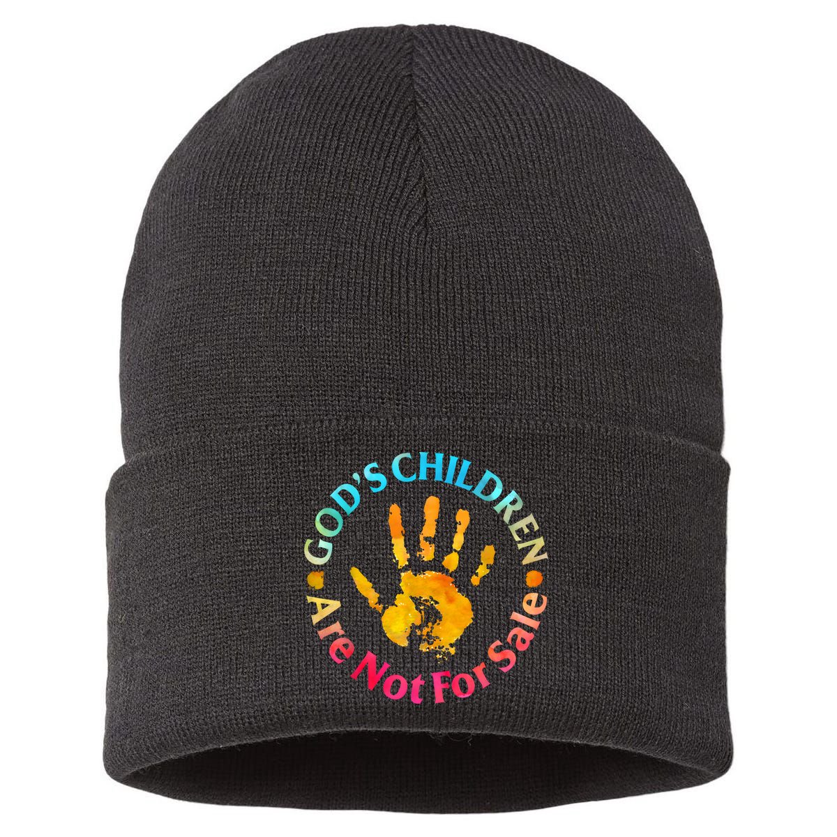 Gods Children Are Not For Sale Hand Prints Sustainable Knit Beanie