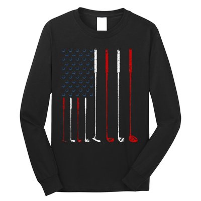 Golf Clubs American Flag Long Sleeve Shirt