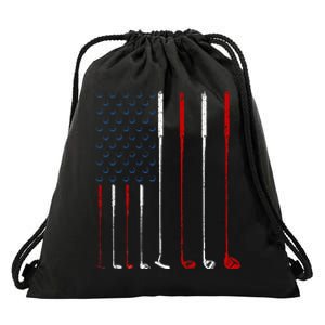 Golf Clubs American Flag Drawstring Bag