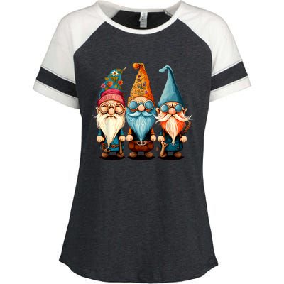 Gnome Cute And Funny Gnome Hippie Sunflower Peace Love Enza Ladies Jersey Colorblock Tee