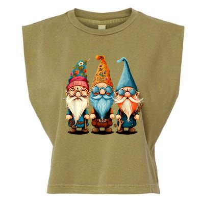 Gnome Cute And Funny Gnome Hippie Sunflower Peace Love Garment-Dyed Women's Muscle Tee