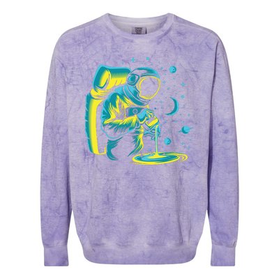 Galaxy Coffee Astronaut Pouring Coffee Colorblast Crewneck Sweatshirt