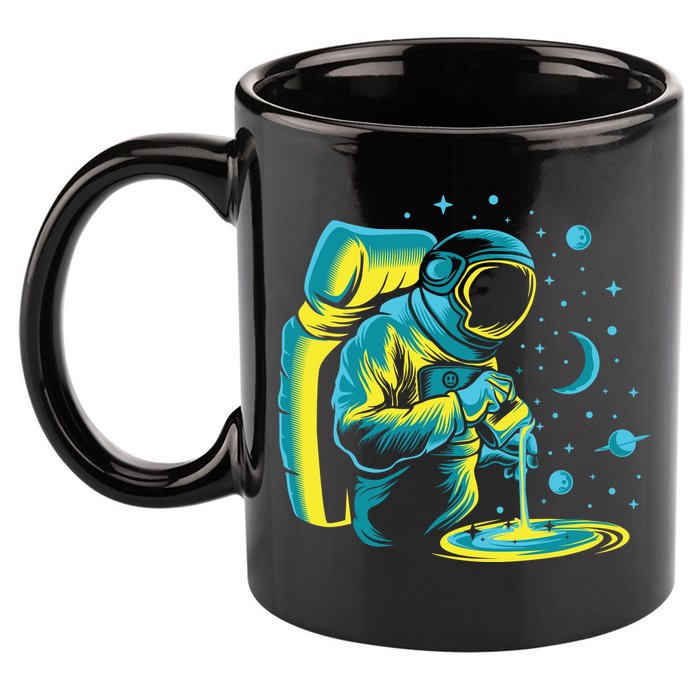 Galaxy Coffee Astronaut Pouring Coffee 11oz C Handle Ceramic Mug