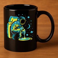 Galaxy Coffee Astronaut Pouring Coffee 11oz C Handle Ceramic Mug