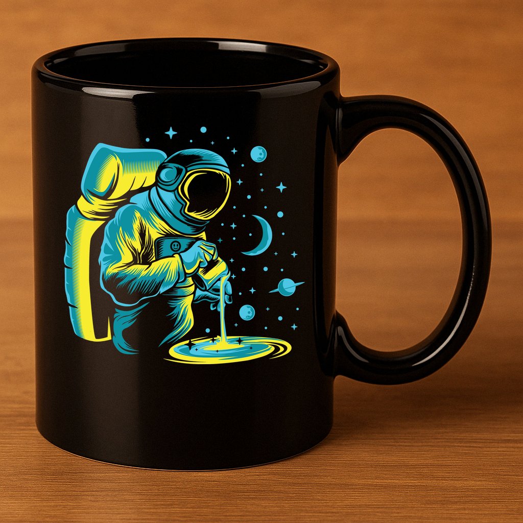 Galaxy Coffee Astronaut Pouring Coffee 11oz C Handle Ceramic Mug