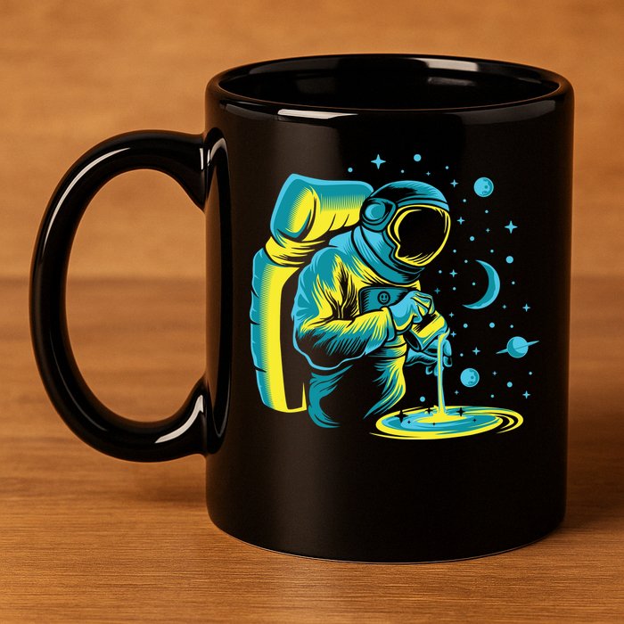 Galaxy Coffee Astronaut Pouring Coffee 11oz C Handle Ceramic Mug