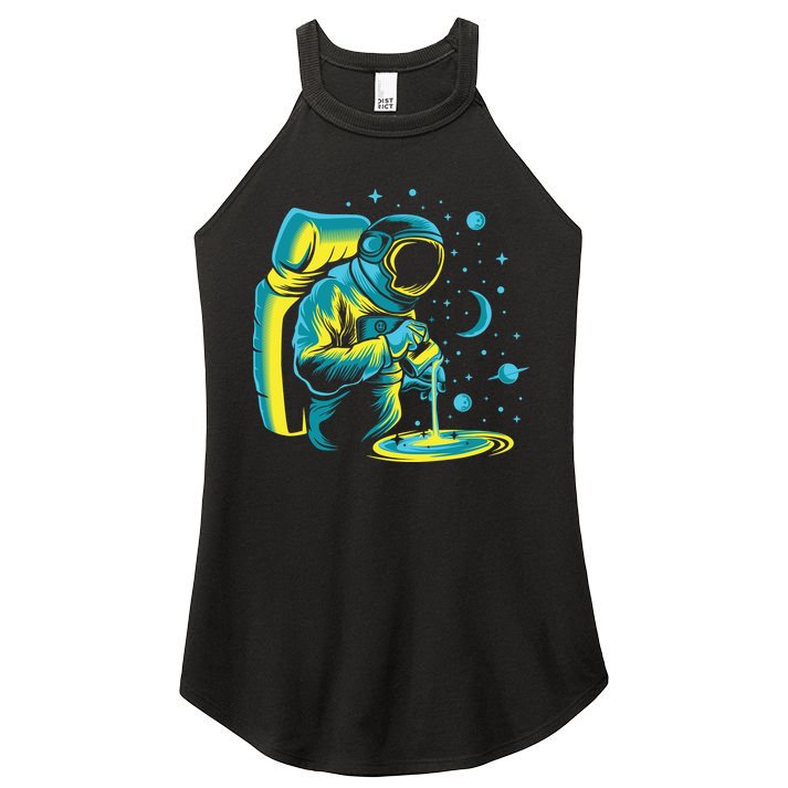Galaxy Coffee Astronaut Pouring Coffee Women's Perfect Tri Rocker Tank