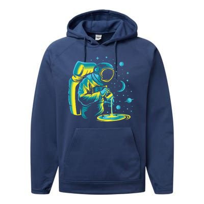 Galaxy Coffee Astronaut Pouring Coffee Performance Fleece Hoodie