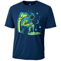 Galaxy Coffee Astronaut Pouring Coffee Cooling Performance Crew T-Shirt