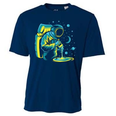 Galaxy Coffee Astronaut Pouring Coffee Cooling Performance Crew T-Shirt