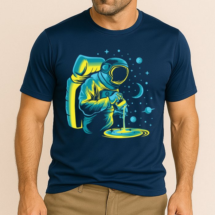 Galaxy Coffee Astronaut Pouring Coffee Cooling Performance Crew T-Shirt