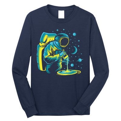 Galaxy Coffee Astronaut Pouring Coffee Long Sleeve Shirt