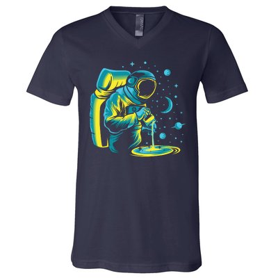 Galaxy Coffee Astronaut Pouring Coffee V-Neck T-Shirt