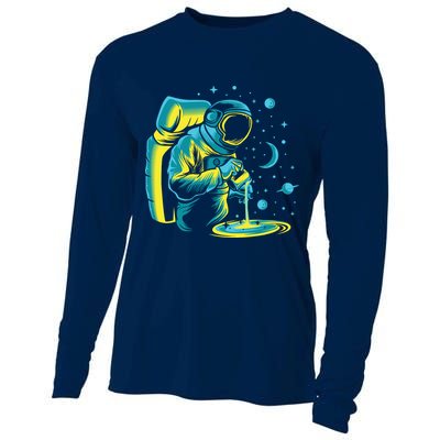 Galaxy Coffee Astronaut Pouring Coffee Cooling Performance Long Sleeve Crew
