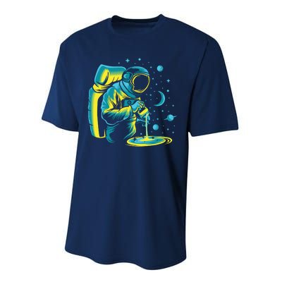 Galaxy Coffee Astronaut Pouring Coffee Performance Sprint T-Shirt