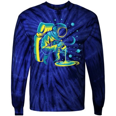 Galaxy Coffee Astronaut Pouring Coffee Tie-Dye Long Sleeve Shirt