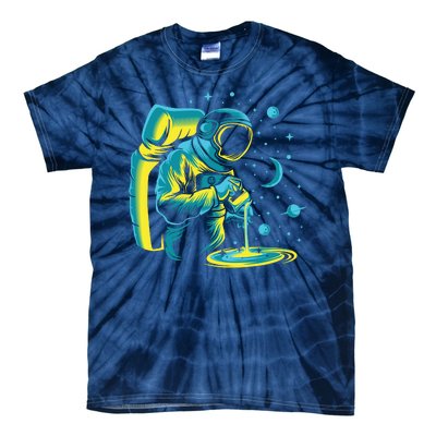 Galaxy Coffee Astronaut Pouring Coffee Tie-Dye T-Shirt