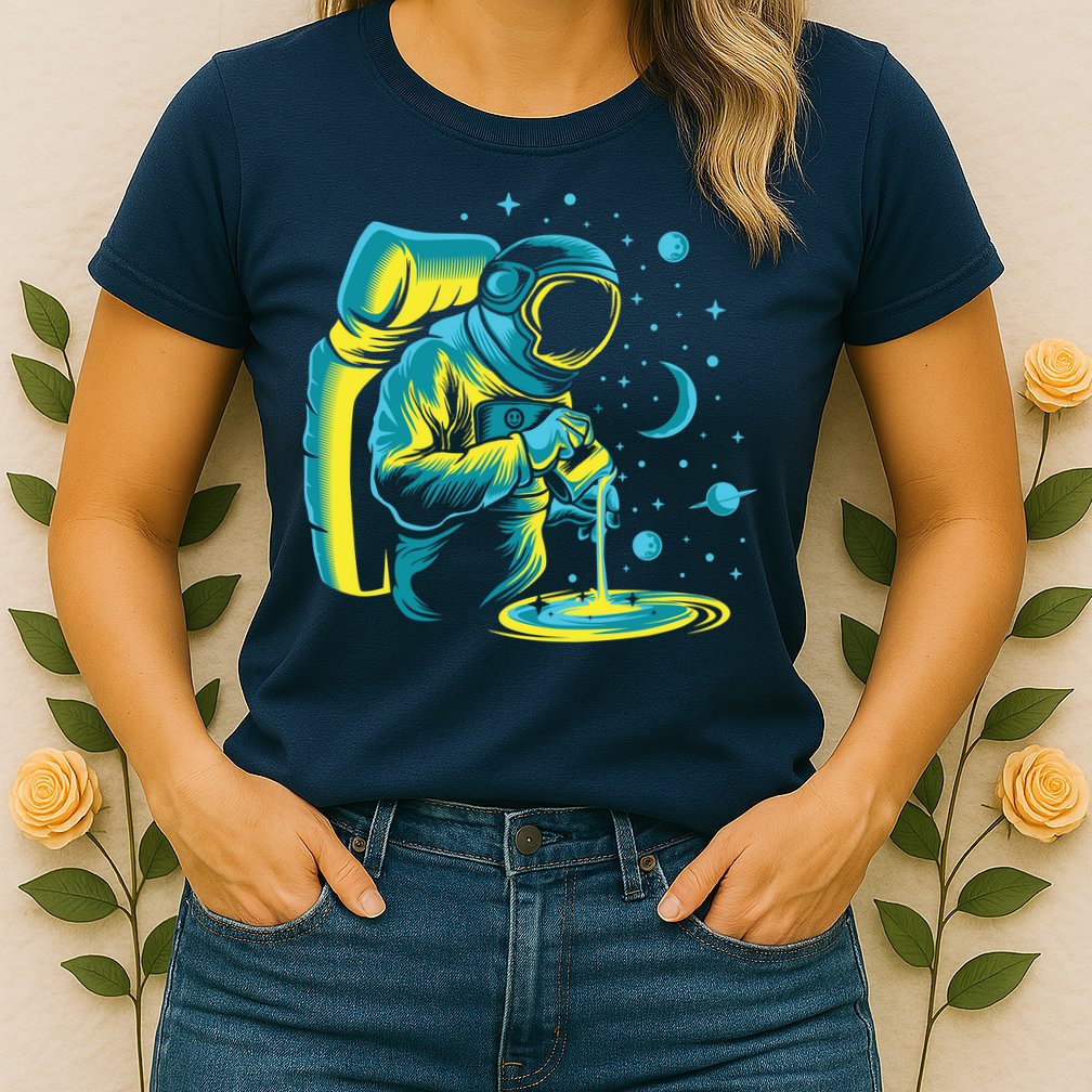 Galaxy Coffee Astronaut Pouring Coffee Womens T-Shirt