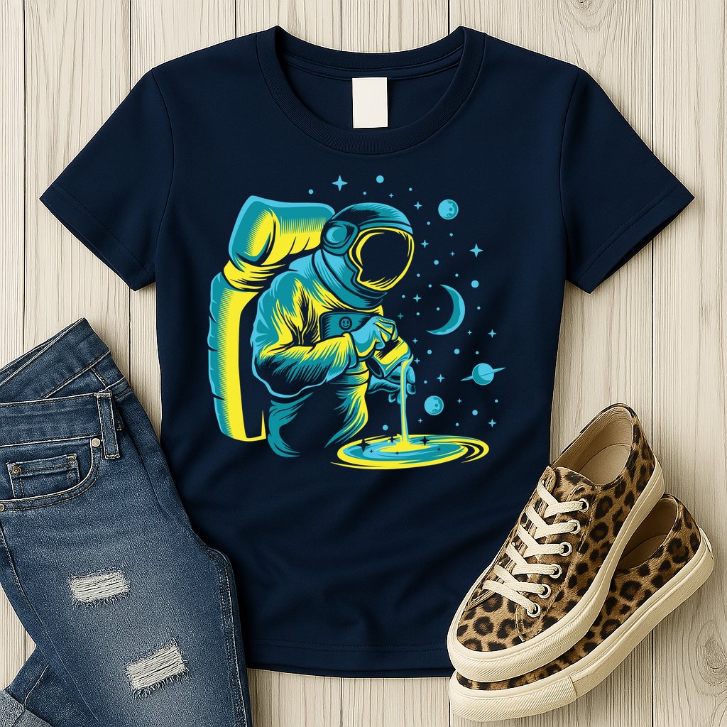Galaxy Coffee Astronaut Pouring Coffee Womens T-Shirt