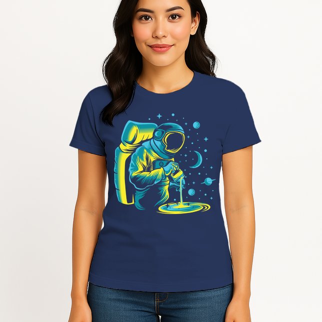 Galaxy Coffee Astronaut Pouring Coffee Womens T-Shirt