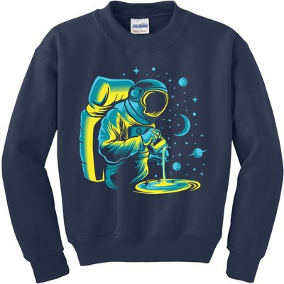 Galaxy Coffee Astronaut Pouring Coffee Kids Sweatshirt