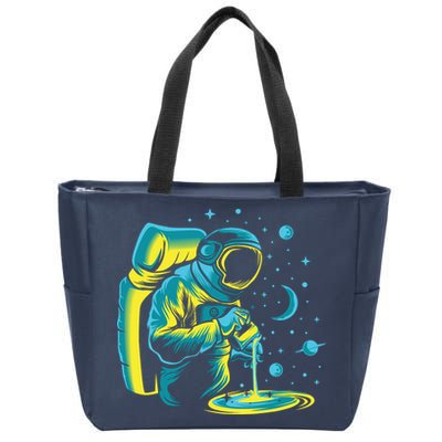 Galaxy Coffee Astronaut Pouring Coffee Zip Tote Bag