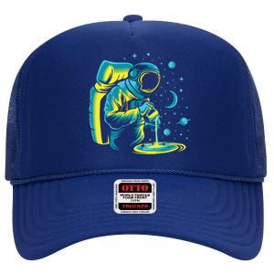 Galaxy Coffee Astronaut Pouring Coffee High Crown Mesh Back Trucker Hat