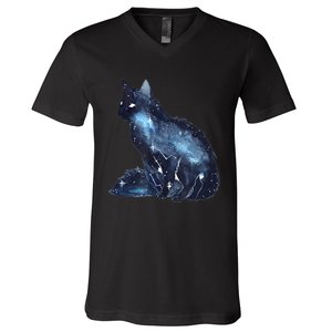 Galactic Cat Astronomy Kitten Stars Solar System V-Neck T-Shirt