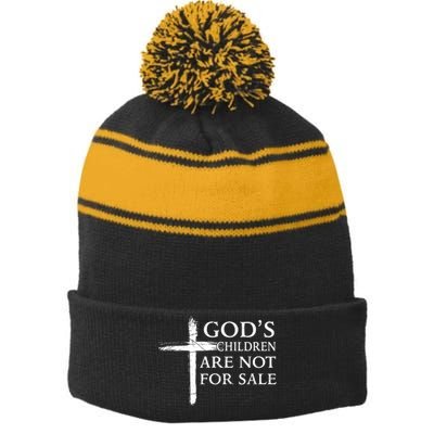 Gods Children Are Not For Sale Cross Christian Stripe Pom Pom Beanie