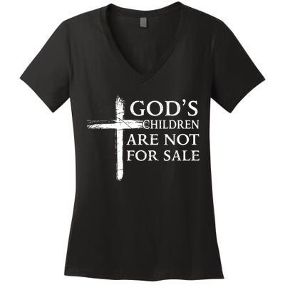 Gods Children Are Not For Sale Cross Christian Women's V-Neck T-Shirt