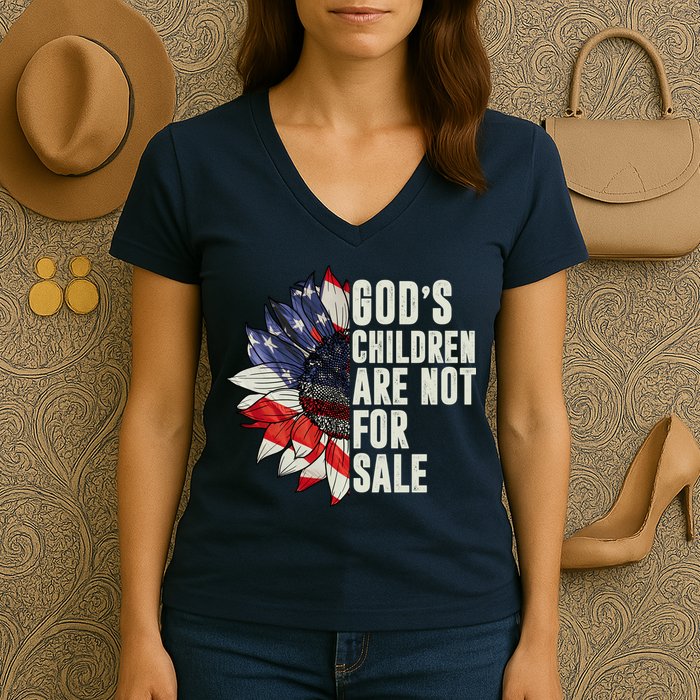 Gods Children Are Not For Sale Floral Flag Women's V-Neck T-Shirt