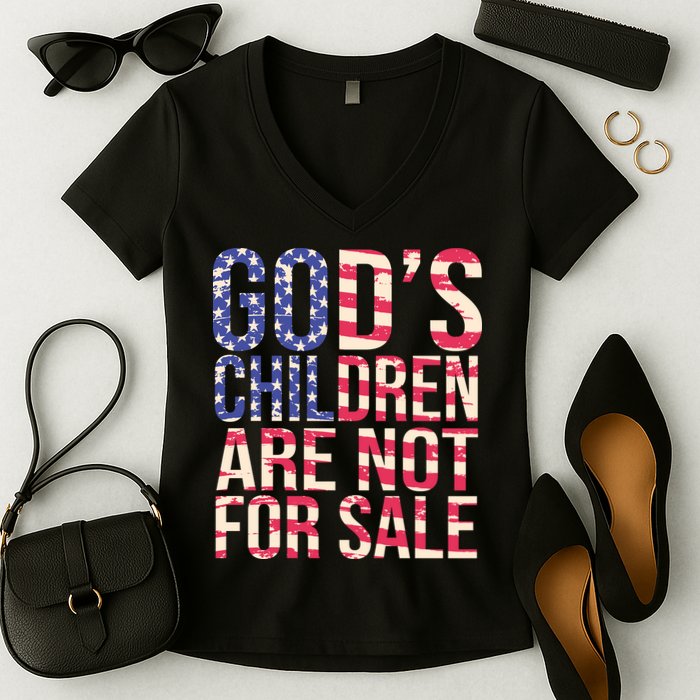 Gods Children Are Not For Sale USA Style Women's V-Neck T-Shirt