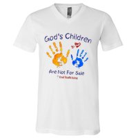 God's Children Are Not For Sale Hand Prints V-Neck T-Shirt