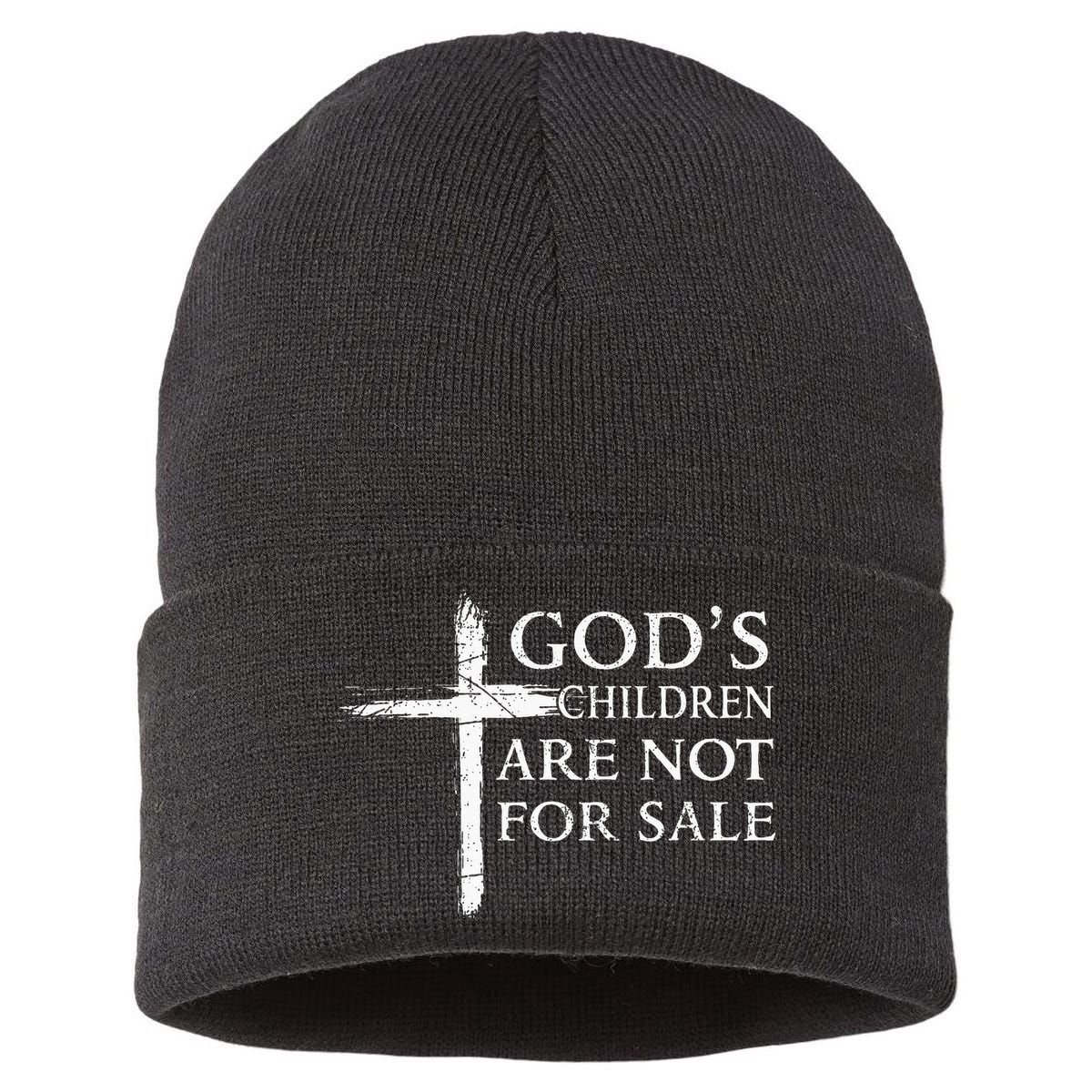 Gods Children Are Not For Sale Cross Christian Sustainable Knit Beanie