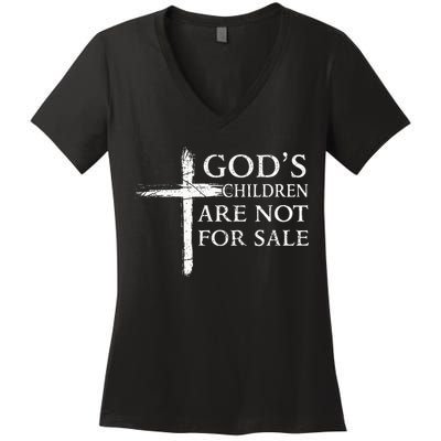 Gods Children Are Not For Sale Cross Christian Women's V-Neck T-Shirt