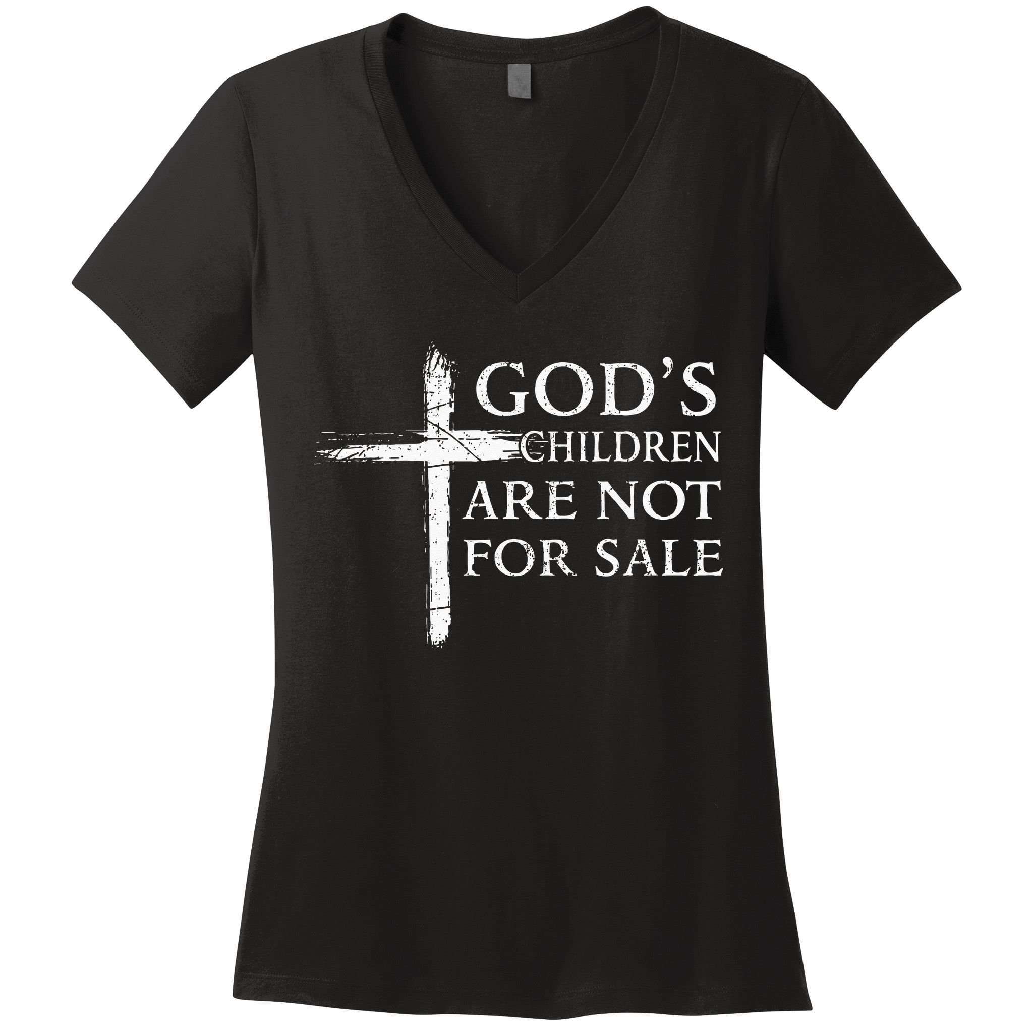 Gods Children Are Not For Sale Cross Christian Women's V-Neck T-Shirt