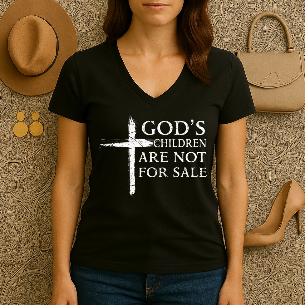 Gods Children Are Not For Sale Cross Christian Women's V-Neck T-Shirt