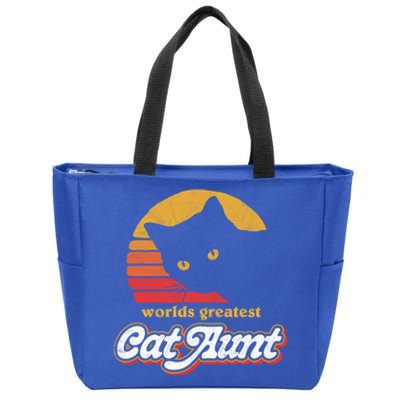 Greatest Cat Aunt Vintage Eighties Style Cat Retro Cute Gift Zip Tote Bag