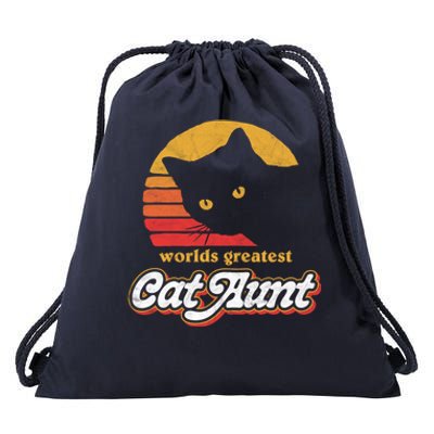 Greatest Cat Aunt Vintage Eighties Style Cat Retro Cute Gift Drawstring Bag