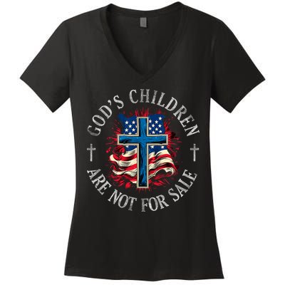 Gods Children Are Not For Sale Shirts Cross Christian Women's V-Neck T-Shirt