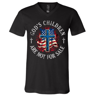 Gods Children Are Not For Sale Cross Christian V-Neck T-Shirt