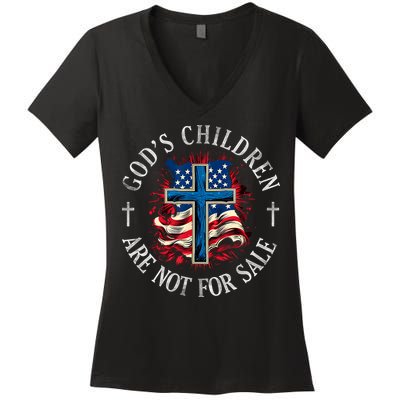 Gods Children Are Not For Sale Cross Christian Women's V-Neck T-Shirt