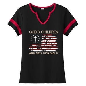 Gods Children Are Not For Sale American Flag Cross Ladies Halftime Notch Neck Tee