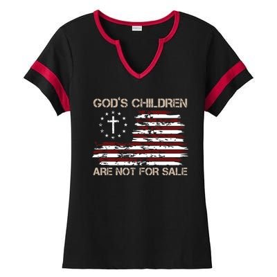 Gods Children Are Not For Sale American Flag Cross Ladies Halftime Notch Neck Tee