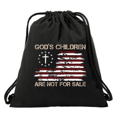 Gods Children Are Not For Sale American Flag Cross Drawstring Bag
