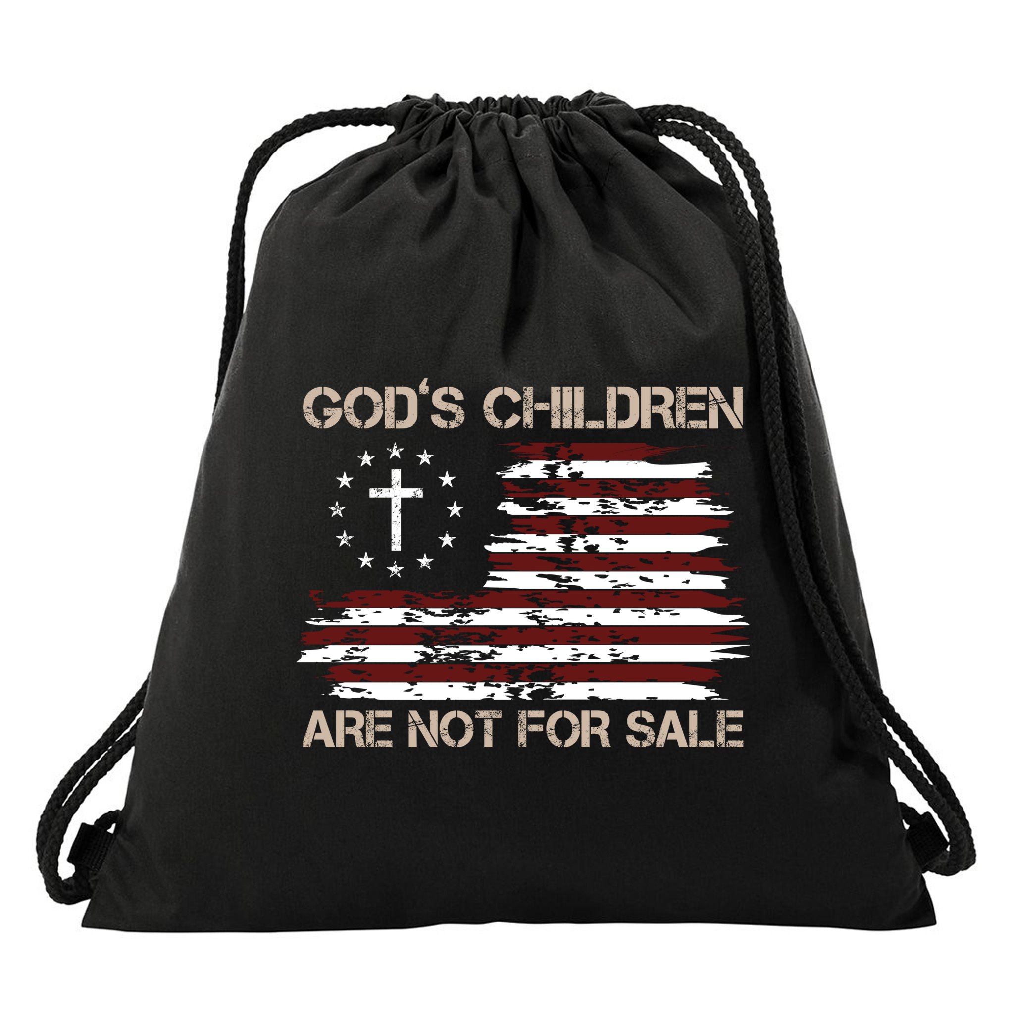 Gods Children Are Not For Sale American Flag Cross Drawstring Bag