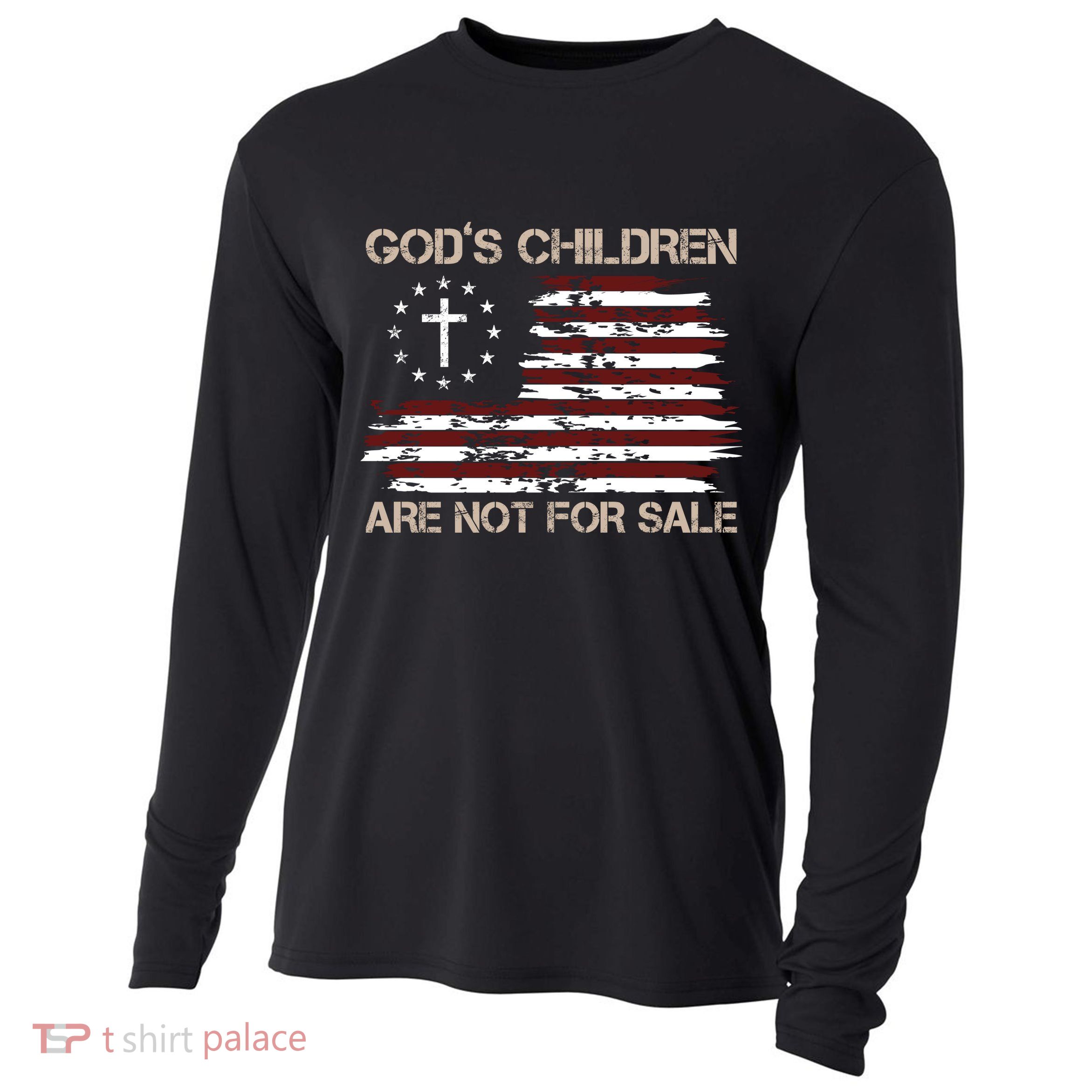 Gods Children Are Not For Sale American Flag Cross Cooling Performance Long Sleeve Crew