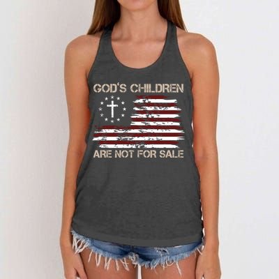 Gods Children Are Not For Sale American Flag Cross Women's Knotted Racerback Tank